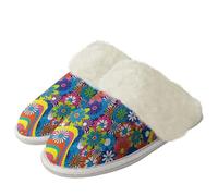 Binienty 70s Rainbow Daisy Slippers for Men Women Vintage Bedroom Slippers Anti-Skid Cozy Plush Slide Shoes for Indoor Outdoor Travel Weekends Business Trips, Size 9.5-10.5