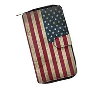 Binienty American Flag Wallet for Women,Vintage Flag Large Capacity RFID Blocking Genuine Leather Wallets Falp Card Case with ID Window