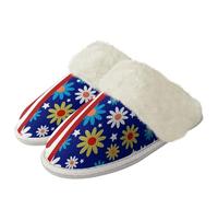 Binienty American Style Daisy Plush Slippers for Women Men Indoor Warm House Shoes Comfy Fluffy Slippers for Daily Wear, Size 6.5-7.5
