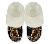 Binienty Aztec Sunflower Horse Pattern Men Women House Shoes Memory Foam Wide Width Comfy House Shoes Winter Bedroom Slippers Warm Soft Comfortable Dressy, Size 2.5-3.5