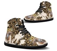 Binienty Aztec Yak Pattern Wide Toe Barefoot Shoes Women Men PU Leather Ankle Boots with Zero Drop Sole Anti Slip for Tennis Walking Footwear, US 8.5