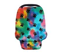 Binienty Baby Nursing Cover, Breastfeeding Cover, Car Seat Cover, Stroller Cover, Paws on Tie Dye Print, Stretchy Baby Carseat Canopy