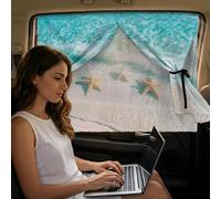 Binienty Beach Starfish Print Rear Side Car Window Shade with Blackout Sleep Mode and See-Through Driving Mode, 2 Pack Magnetic Curtain for Kids Travel