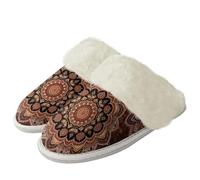 Binienty Black & Brown Mandala Cozy Fuzzy Slippers for Women Men Memory Foam House Shoes Indoor Outdoor Slip on Slippers Water-resistant for Garden Kitchen, Size 7.5-8.5