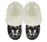 Binienty Black Butterfly Fuzzy Slippers Women Memory Foam Soft Plush Retro Slip-on House Shoes Outdoor Indoor Warm Couple Bedroom Shoe, Size 6.5-7.5