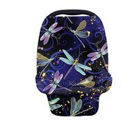 Binienty Blue Dragonfly Print Stretchy Baby Car Seat Covers, Multi Use Nursing Breastfeeding Cover Infants Carseat Canopies, Durable Fabric