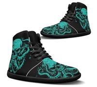 Binienty Blue-Green Gothic Skull Mens Barefoot Shoes High Top Water Shoes for Men PU Leather Waterproof Aqua Socks Slip-on for Beach Swim Surf Beach Exercise