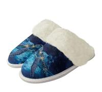 Binienty Blue Sea Turtle Slippers for Men, Women's Memory Foam Fuzzy Fluffy Slippers Indoor Bedroom Slide Shoes, Ideal Gifts for Dad Mom Family, Size 5.5-6.5