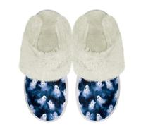 Binienty Blue Smoke Ghost Halloween Slide Slippers Women Men Soft Plush Cozy Indoor Outdoor Fuzzy Slippers with Arch Support Non Slip Footwear, Size 7.5-8.5