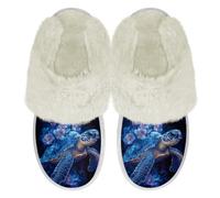 Binienty Blue Turtle Flower Plush Slippers for Women Men Warm Comfortable Travel Spa Slippers Casual Fuzzy Non-slip House Shoes with Memory Foam, Size 9.5-10.5