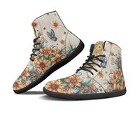 Binienty Boho Floral Butterfly Barefoot Shoes for Women Wide Wdith Minimalist Men's Waterproof Barefoot Explorer Boots with Non Slip Zero Drop Sole, US 8.5