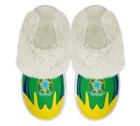Binienty Brazil Flag Slippers for Men Women Cozy Plush Fur Fluffy Slip-On Fuzzy Slippers with Arch Support Non Slip Memory Foam Indoor Outdoor Shoe, Size 6.5-7.5
