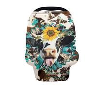 Binienty Brown Cow Sunflower Stretchy Car Seat Covers for Baby Boys Girls Infants,Breathable Babies Stroller Cover Canopies,Baby Shower Gifts