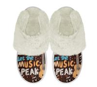 Binienty Brown Guitar Notes Women's Ultra-Cozy Fuzzy Slippers with Fur Edge, Memory Foam Plush Home Shoes for Men Ladies Slip on Slippers for Stair Safety & Cold Day Errands, Size 2.5-3.5