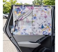 Binienty Butterfly Car Side Window Shade Blackout & See-Through for Sleep and Relax, 1 Pack Kids Travel Curtain, Rose Floral Print Car Accessories