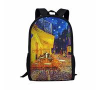 Binienty Cafe Terrace at Night Printed Kids Backpack Lightweight School Bookbag for Teens Boys,Van Gogh Art Casual Daypack