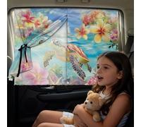 Binienty Car Window Shades for Baby Sleep, 2 Pack Magnetic Rear Side Window Covers with Blackout Curtain and Mesh Layer for Sun Protection, Floral Turtle Print