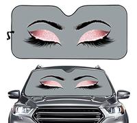 Binienty Car Windshield Sun Shade Gorgeous Eyelash Auto Front Sunshade- Blocks UV Rays Sun Visor Protector, Glitter Pink Eyeshadow Print