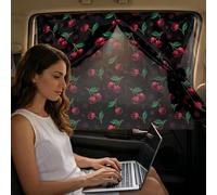 Binienty Cherry Car Window Shade for Back Seat Windows, 1 Pack Magnetic Dual Layer Blackout and Mesh Modes for Kids Naps and Privacy, Cute Car Accessories
