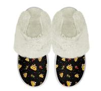 Binienty Chili Taco Print Womens Slippers with Arch Support Lightweight Soft Slip on Fuzzy Plush House Slippers Warm Lining Fur Edge Indoor Bedroom Shoe, Size 2.5-3.5