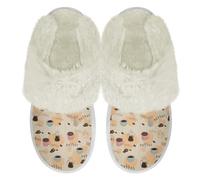 Binienty Coffee Print Bedroom Shoes Women's Fuzzy Memory Foam Slippers Fluffy Winter House Shoes Indoor Outdoor Footwear, Hello Fall Halloween Chritsmas Gifts, Size 5.5-6.5