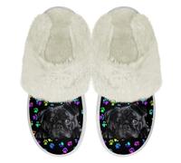 Binienty Colorful Pug Dog Paw Print Fuzzy Slippers for Women Men Cute Memroy Foam House Flat Slippers with Arch Support Soft Warm Winter Comfortable Couple Shoe, Size 9.5-10.5