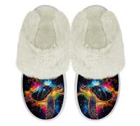 Binienty Colorful Sea Turtle Print House Slippers Womens Plush Comfy Warm Winter Slippers with Aech Support Wide Toe Homewear for Adults, Holiday Gifts for Mom Dad Family, Size 7.5-8.5