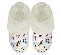 Binienty Colorful Stripes Music Notes Pattern Fuzzy Slippers Women Men Non Slip Plush House Shoes Fashion Autumn Winter Slip on Plush Slippers with Fur Edges Casual Daily Wear, Size 4.5-5.5