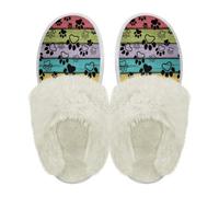 Binienty Colorful Wooden Dog Paw Print Wide Width Fuzzy Slippers Women Men Swelling Feet Indoor Outdoor Flat Shoes Seamless Interior Winter Slippers for Daily Wear, Size 5.5-6.5