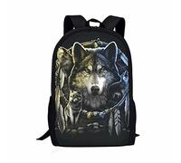 Binienty Cool Large Capacity Daypack Shoulder Backpack,Tribal Wolf Animal Print Kids Boys Girls School Bookbag