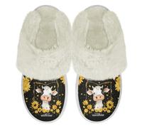 Binienty Cow Print Women's Soft Plush Slippers Retro Memory Foam Lightweight House Shoes Cozy Indoor Fuzzy Slippers with Fleece Lining, Size 6.5-7.5