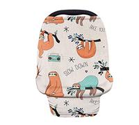 Binienty Cute Cartoon Sloth Print Stretchy Car Seat Covers for Babies, Breastfeeding Scarf Infants Carseat Canopies, Washable