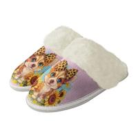 Binienty Cute Corgi Sunflower Fuzzy House Shoes for Women Indoor - Girls Ladies Fluffy Slippers with Anti-Skid Sole for Bedtime Stories and Sofa Lounging, Size 2.5-3.5