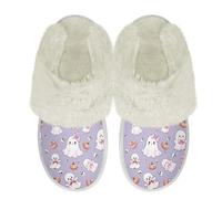 Binienty Cute Ghost Halloween Slide Slippers Women Men Soft Plush Cozy Indoor Outdoor Fuzzy Slippers with Arch Support Non Slip Footwear, Size 9.5-10.5