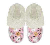Binienty Cute Ghost Pumpkin Halloween Slide Slippers Women Men Soft Plush Cozy Indoor Outdoor Fuzzy Slippers with Arch Support Non Slip Footwear, Size 4.5-5.5