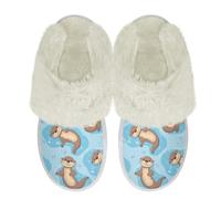 Binienty Cute Otter Memory Foam Slippers for Womens Ladies Cozy Warm Slip on House Shoes Indoor and Outdoor Footwear, Size 7.5-8.5