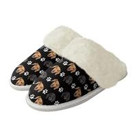 Binienty Dachshund Pawprint Couples Matching Animal Slippers - Womens Mens Plush House Slippers with Non Slip Rubber Sole for Family Movie Nights & Lazy Sundays, Size 9.5-10.5