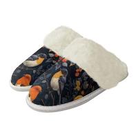 Binienty Dark Blue Bird Fuzzy Memory Foam Slippers Womens Mens Plush Lightweight House Slippers Non Slip Rubber Sole Couple Bedoorm Shoes Casual Footwear, Size 5.5-6.5