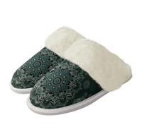 Binienty Dark Green Mandala Memory Foam Fuzzy Slippers Women Winter Warm Shoes Polyeater Flannel Upper Indoor Plush Slippers for Gardening Cooking Houseworking, Size 6.5-7.5