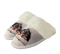 Binienty Dog Book Couples Matching Animal Slippers - Womens Mens Plush House Slippers with Non Slip Rubber Sole for Family Movie Nights & Lazy Sundays, Size 9.5-10.5