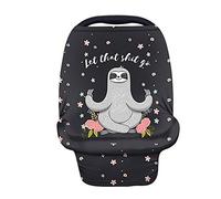 Binienty Durable Car Shopping Nursing Cover, Floral Yoga Sloth Print, Stretchy Infants Stroller Cover Carseat Canopies for Babies