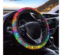 Binienty Durable Fabric Car Steering Wheel Covers, Rainbow Boho Tie Dye Print Custon Neoprene Steering Wheel Cover, Universal Fit