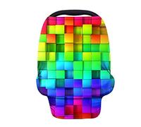 Binienty Extra Durable and Stretchy Car Seat Cover for Babies, Rainbow Colorful Blocks Geometric Plaid Print, Infants Carrier Cover Canopies