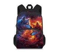 Binienty Fire Galaxy Wolf Kids Backpack for Boys Girls, Lightweight Casual Daypack Shoulder Bookbag, Kindergarten School Bag