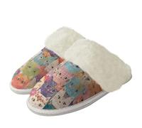 Binienty Funky Cat Fuzzy Fluffy House Slippers for Women Cute Cozy Winter Warm Plush Slides Slippers for Drafty Bay Windows and RV Living, Size 2.5-3.5