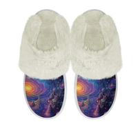Binienty Galaxy Swirl Women Fuzzy Slippers Slip On House Shoes for Men Ladies Casual Winter Warm Plush Slippers with Non Slip Sole, Size 6.5-7.5