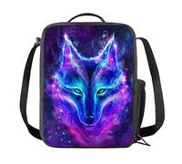 Binienty Galaxy Wolf Art Kids Back to School Lunch Bag Polyester Durable Insulated Reusable Lunch Box Bag