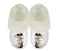 Binienty Grayscale Dog Slippers for Men Women Animal Print Fuzzy House Shoes Memory Foam Plush Slippers Slip On Casual Winter Shoes, Size 6.5-7.5