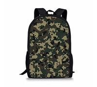 Binienty Green Army Camo Print Personalized Shoulder Backpack, Lightweight School Bookbag Casual Daypack for Kid Boys