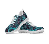Binienty Green Floral Walking Shoes for Womens Girls Fashion Lace Up Lightweight Tennis Shoes Casual Mesh Running Sneakers Flats, UK 5